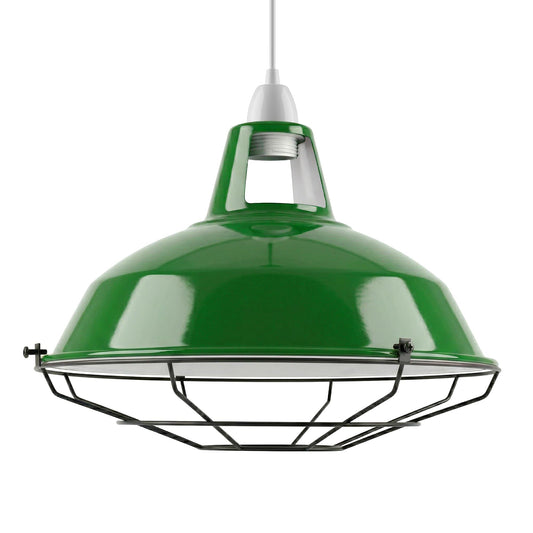 Slotted Barn Lamp Shade 31 cm – Reducer Ring or Cage Guard - Green, 31 cm with Wire Cage Guard, Single