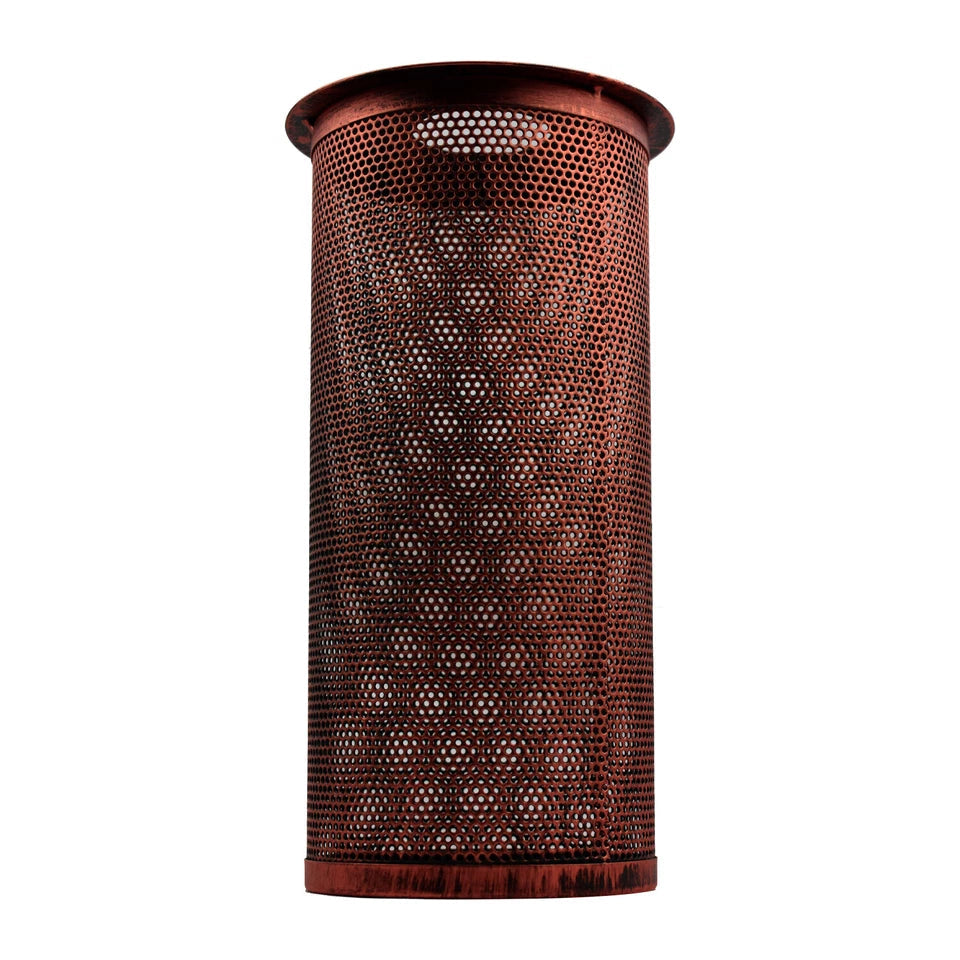Perforated Cylinder Cage Lamp Shade – Easy Fit with Reducer Ring - Rustic Red, Standard, Single