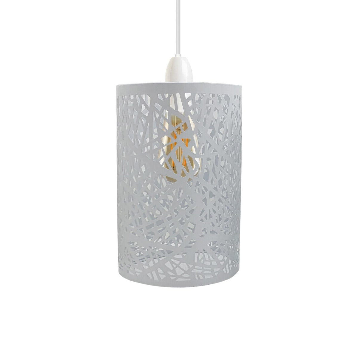 Branch Cut-Out Barrel Lamp Shade – Style 7, Easy Fit, 6 Colours - White, with Reducer Ring, Single