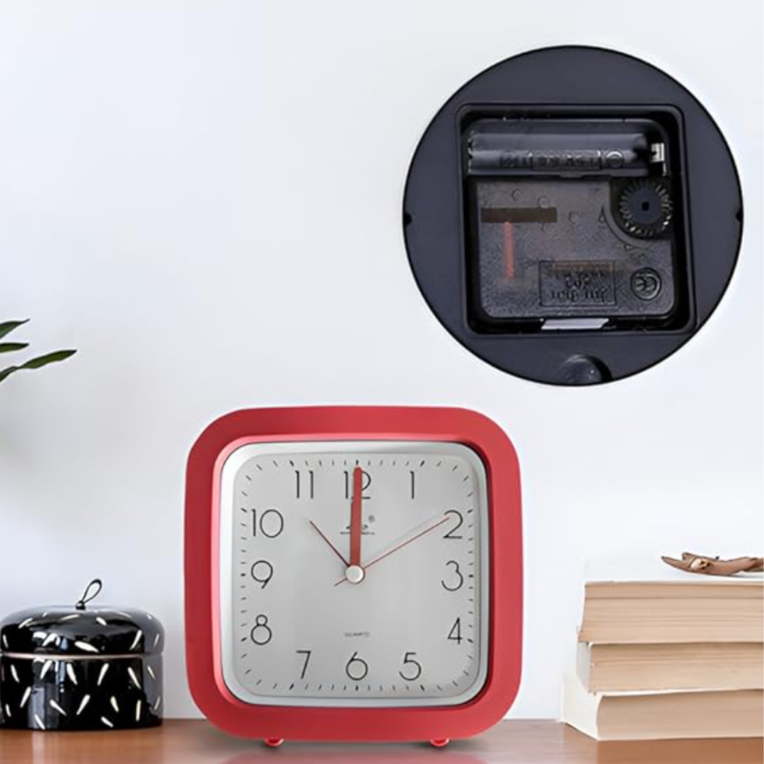 Square Bedside Alarm Clock – Red, 12.5 cm, Compact - photo 4
