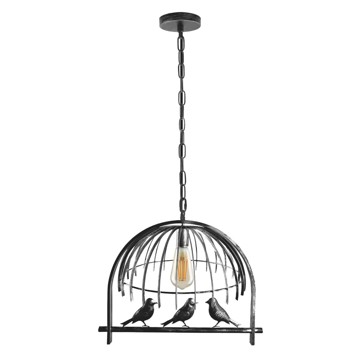 Bird Cage Lamp Shade - Brushed Silver, with ST64 LED Bulb 4W, Single