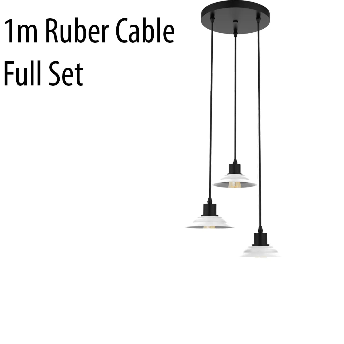 3-Light Ceramic-Style Shade Pendant – White, E27 - White, No Shade, Without Bulb