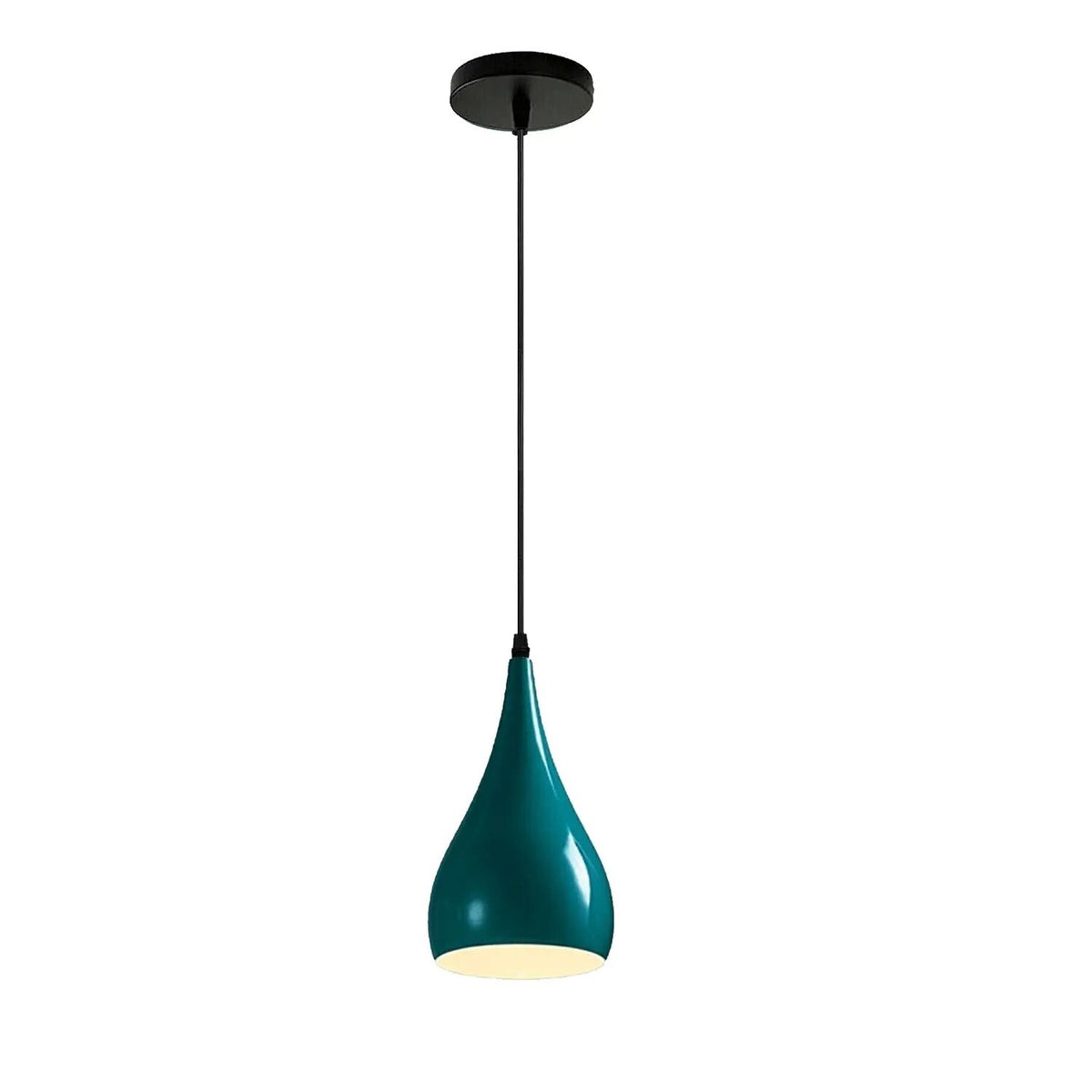 Teardrop Pendant Light – 16 cm Metal Shade, Black or Teal, E27 - White, Beat Long 16 cm Teal, Without Bulb
