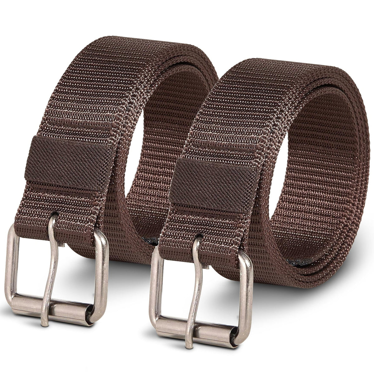 Nylon Pin-Buckle Belts, Pack of 2 – Black, Brown or One of Each - 2 x Brown