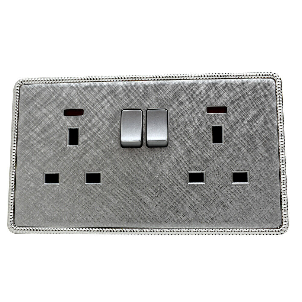 Brushed Chrome Screwless Light Switches & Socket - 2 Gang Socket