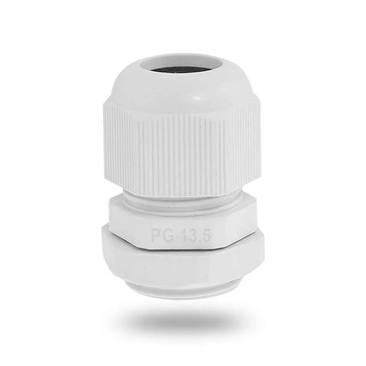 Compact white cable gland for tight spaces