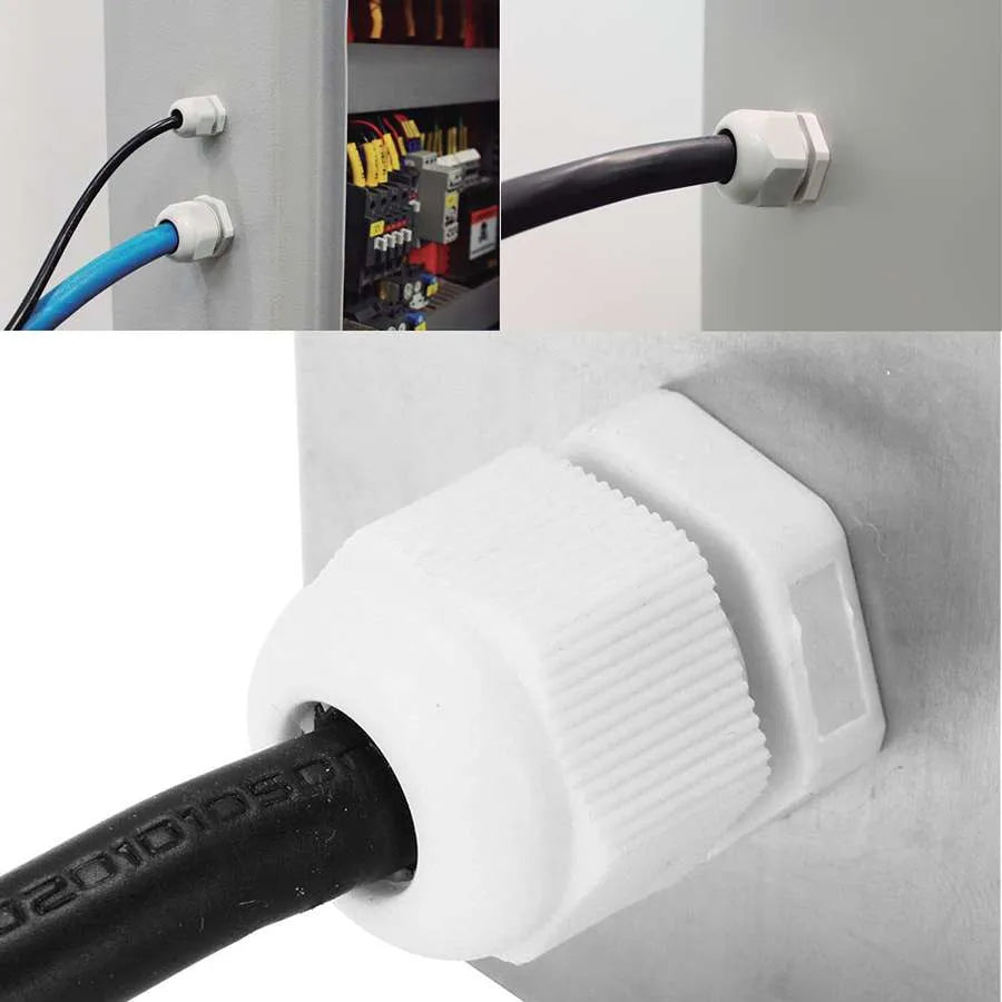 White PG19 cable gland for secure cable connections
