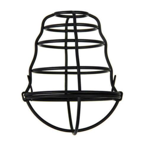 Industrial Bulb Guard Cage Shade – Black, Easy Fit - with Black Metal Reducer Ring, Black, Single