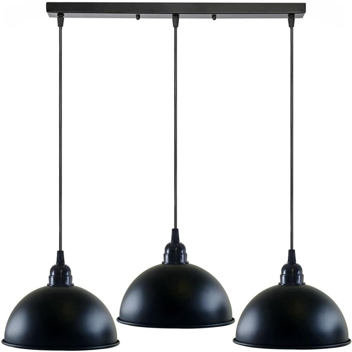 3-Light Pendant Cluster – Pear Cage, Barrel Cage or Dome, Black - Black, Dome 21 cm, Bar, Without Bulb