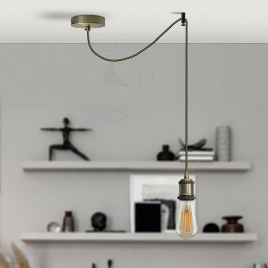 Swag Pendant Light Set – Green Brass, 195 cm Cable, E27 - photo 2