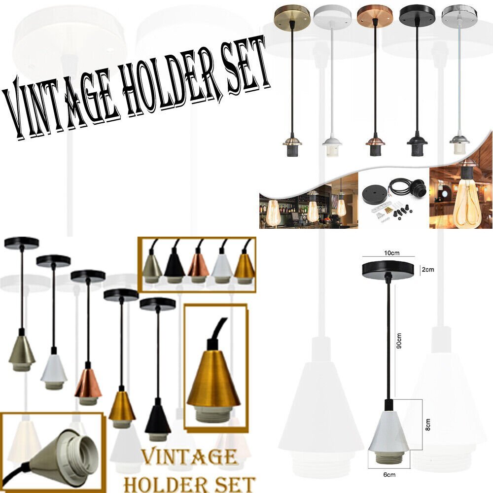 Satin Nickel Pendant Light Set – Cone Holder, E27, Single or Pair - Satin Nickel, No Shade, Without Bulb