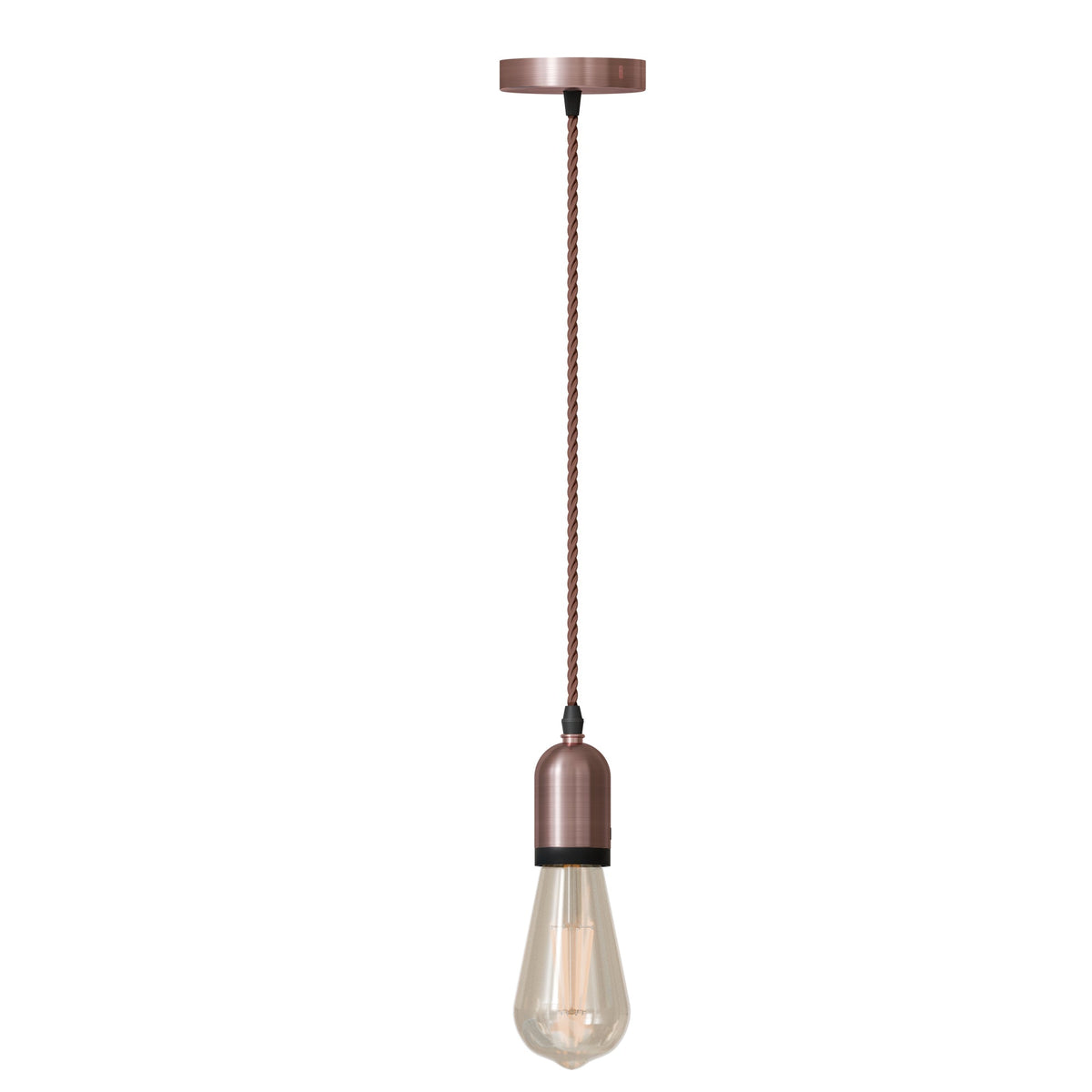 Pendant Light Fitting – Copper E27 Holder, Brown Twisted Cable - photo 3