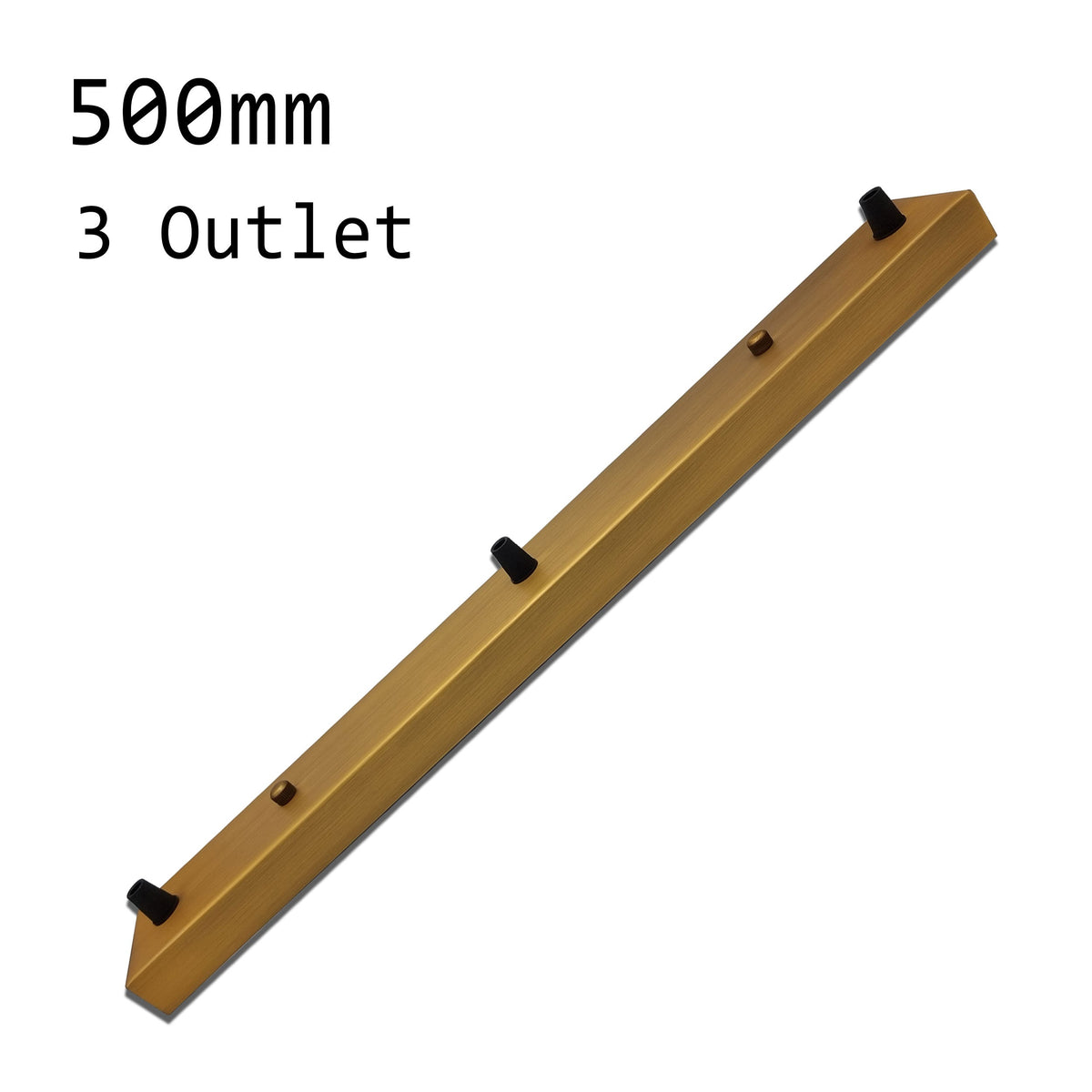 Flat Fit Ceiling Roses & Bars – 65 mm to 500 mm, Up to 9 Outlets - Yellow Brass, 500 mm 3 Outlet Bar, Single