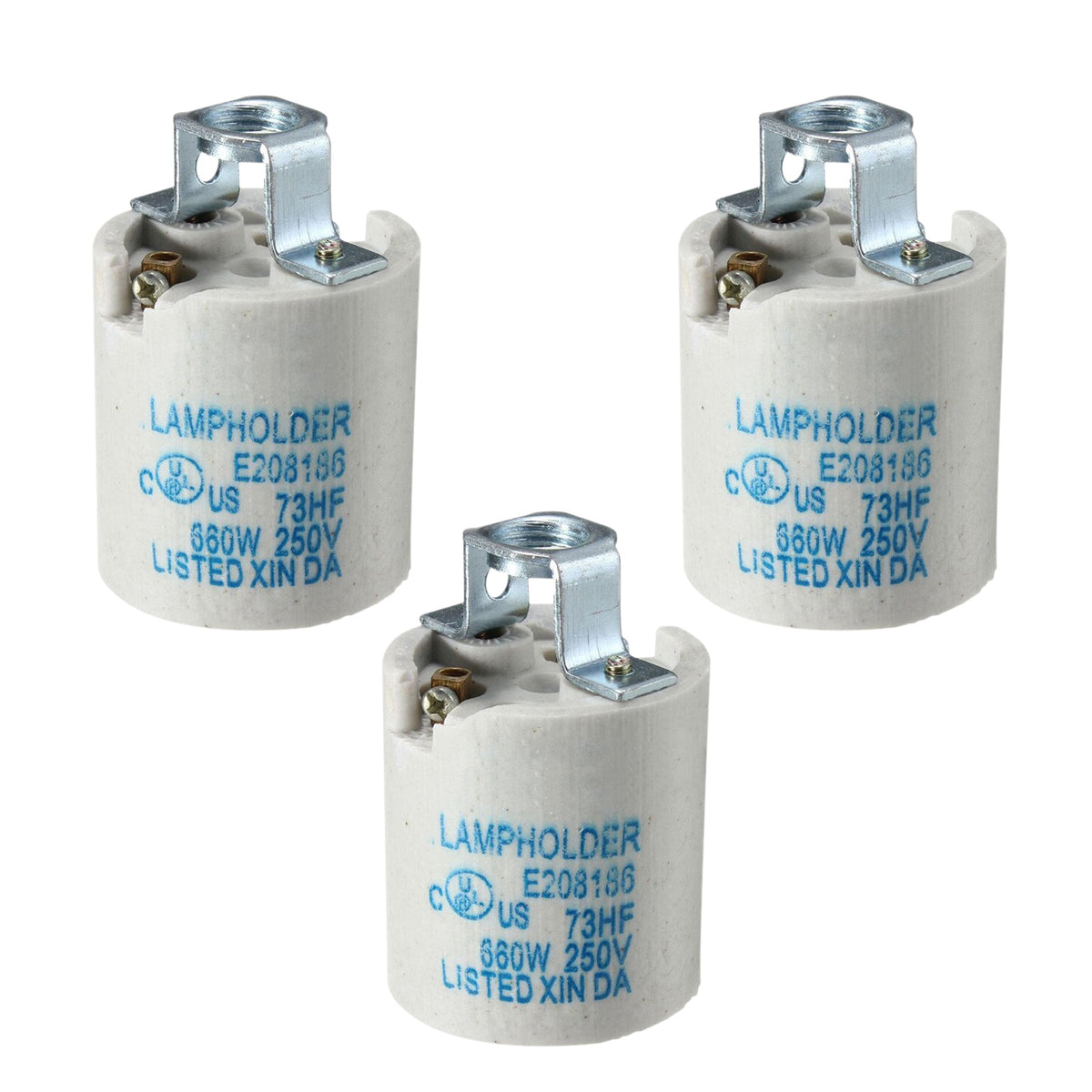 Ceramic E27 Lamp Holder for Pendants – 660W 250V, 3.5 x 5 cm - Pack of 3, Standard, White