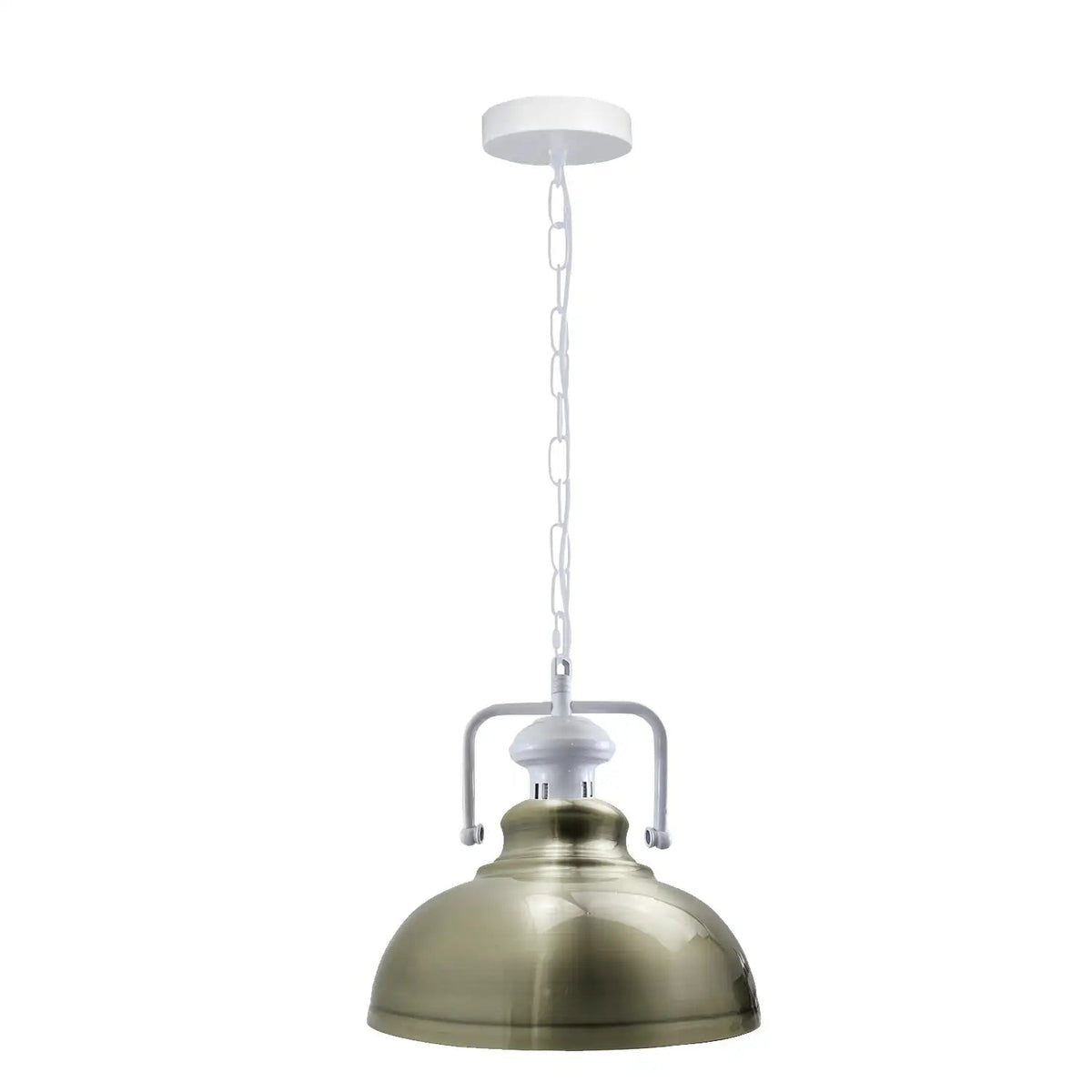 Chain Pendant Light – Curvy 29 cm Metal Shade, White Yoke, 19 Colours - White, Curvy 29 cm Green Brass, Without Bulb