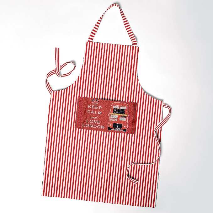 Cotton Bib Apron with Pocket – Brown Pinstripe or London Red Stripe - London Red & White Stripe
