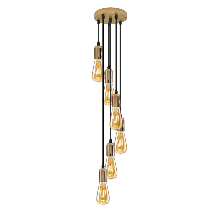 6-Light Cluster Pendant – 120 mm Rose, Adjustable Drops, E27 - French Gold, No Shade, ST64 Bulb