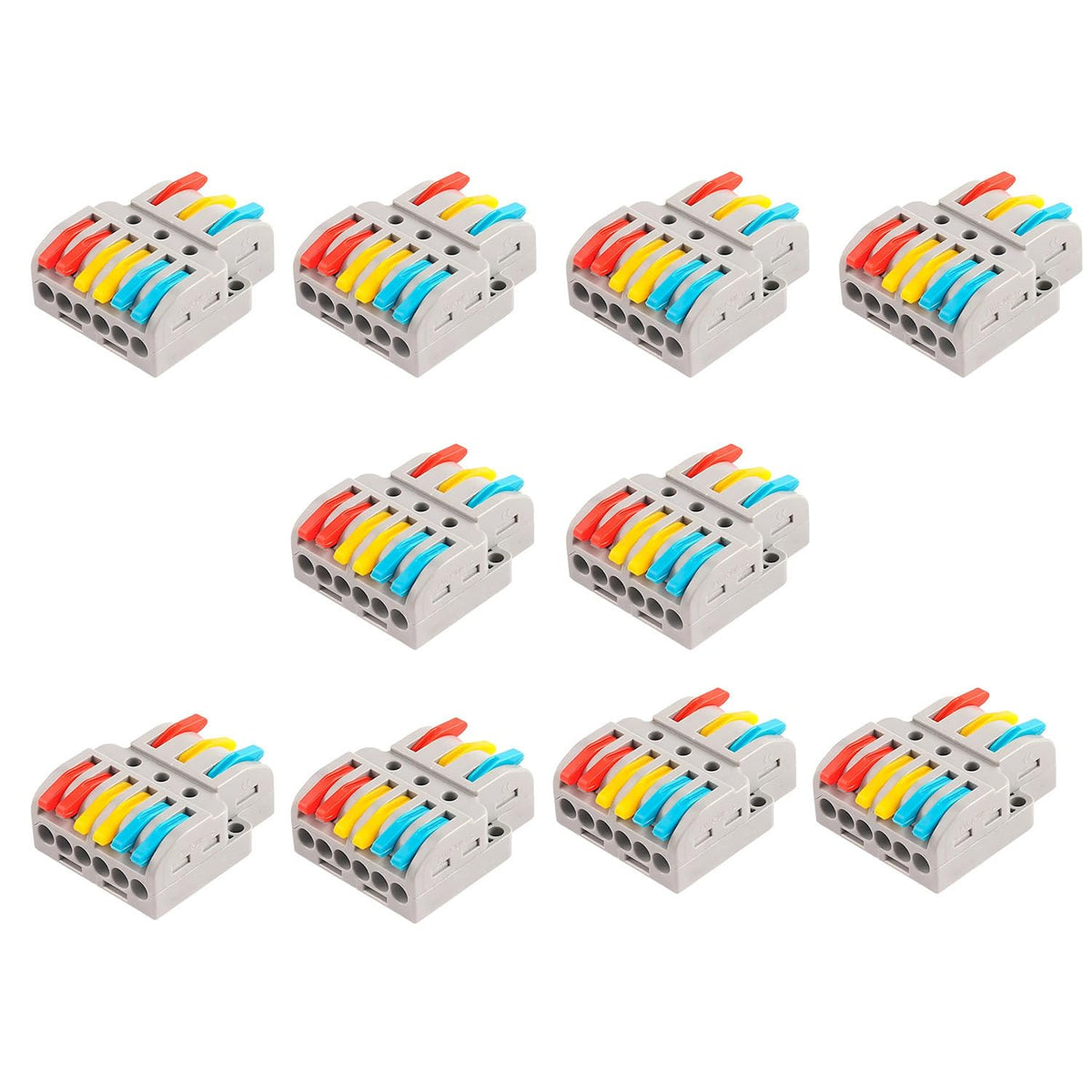 Reusable Lever Wire Connectors – Inline & Splitter, 32A - 3 in / 6 out, Pack of 10