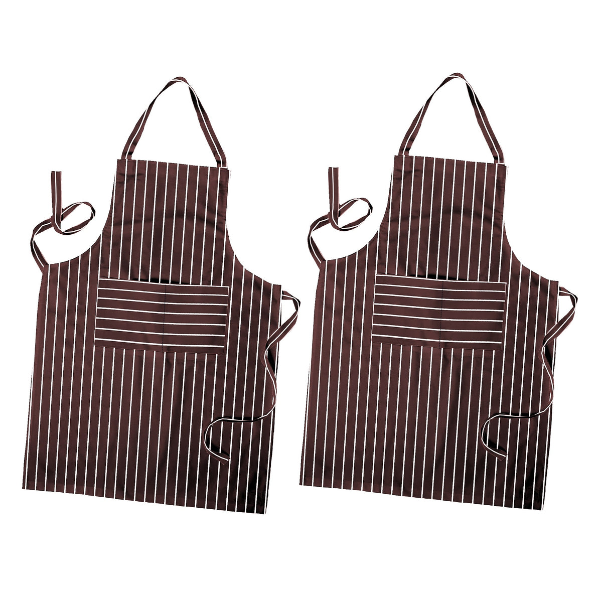 Striped Cotton Bib Aprons, Pack of 2 – London, Bonjour or Brown Pinstripe - Brown Pinstripe, Pack of 2