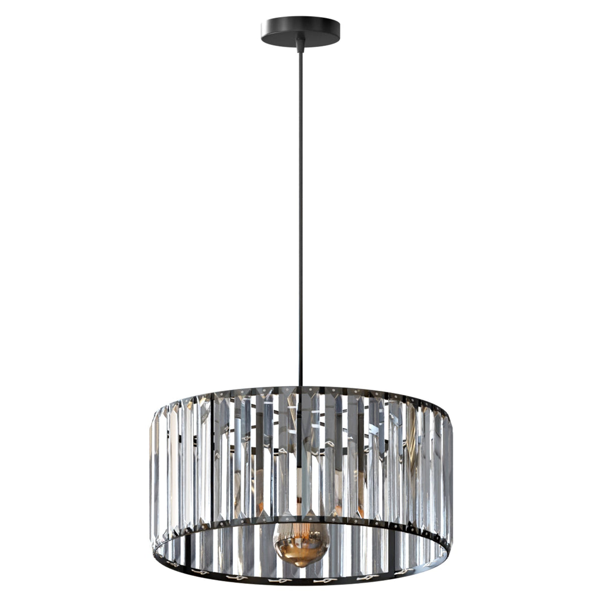 Crystal Drum Pendant Light – 12, 20 or 30 cm, Black or Gold - Black, Crystal Drum 20 cm, Black, Without Bulb