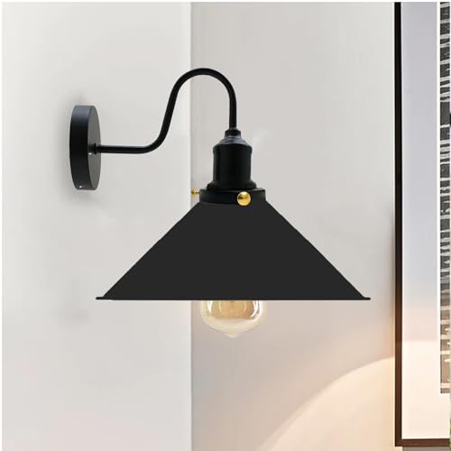 Curved Swan Neck Wall Light with Shade & ST64 Bulb – Black - Black, Flat Cone 22 cm Black, ST64 LED Bulb 8W