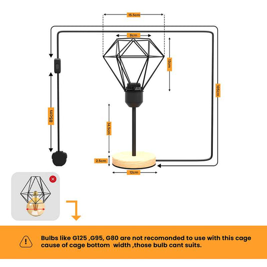 Diamond Cage Table Lamp with Wooden Base E27 - photo 2