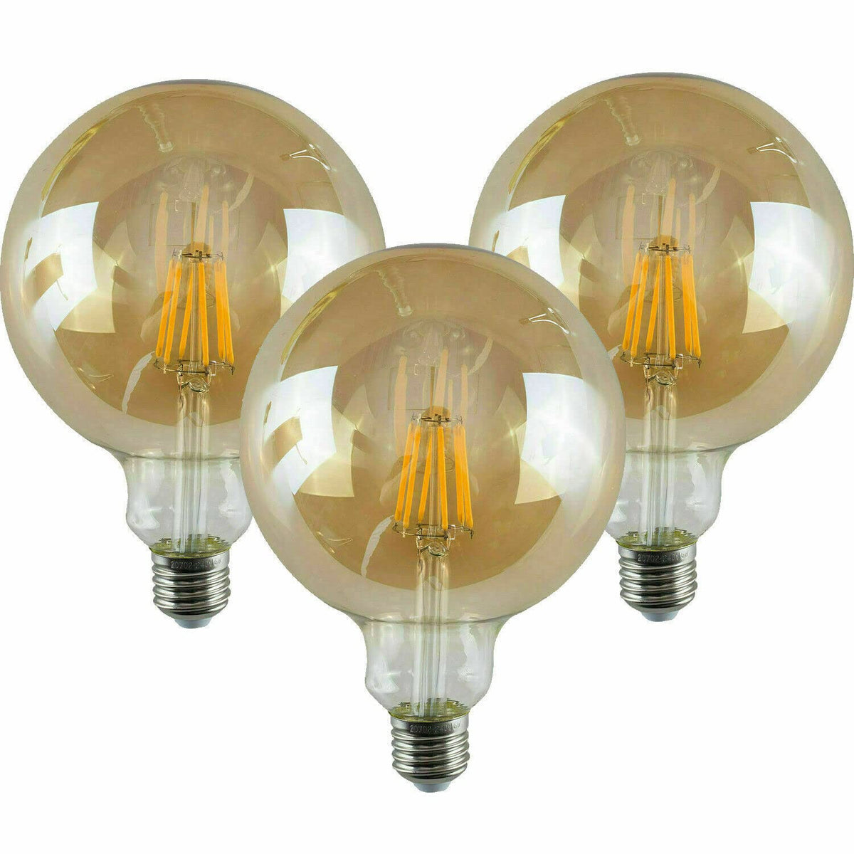 Dimmable G125 LED Filament Globe Bulb Amber – E27 & B22 - E27, 8W, Pack of 3