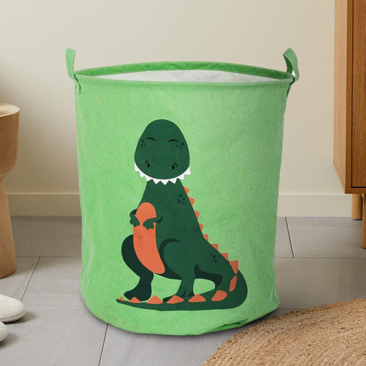 Kids' Dinosaur Laundry Basket – Foldable Cotton, Handles, 43 x 45 cm, Green - photo 2