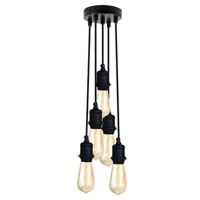 5-Light Swag Pendant – Black Dome Shades or Bare, Adjustable Arms - Black, No Shade, Without Bulb