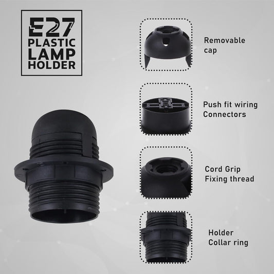 E27 Lamp Holder with Shade Ring – Black or White, 57 mm Ring - photo 2