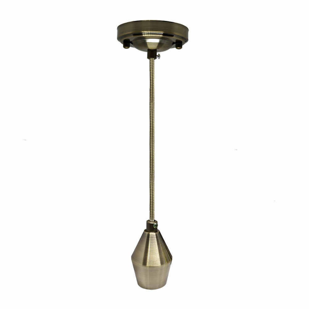 Pendant Light Fitting – Green Brass Cone Holder, Braided Cable, E27