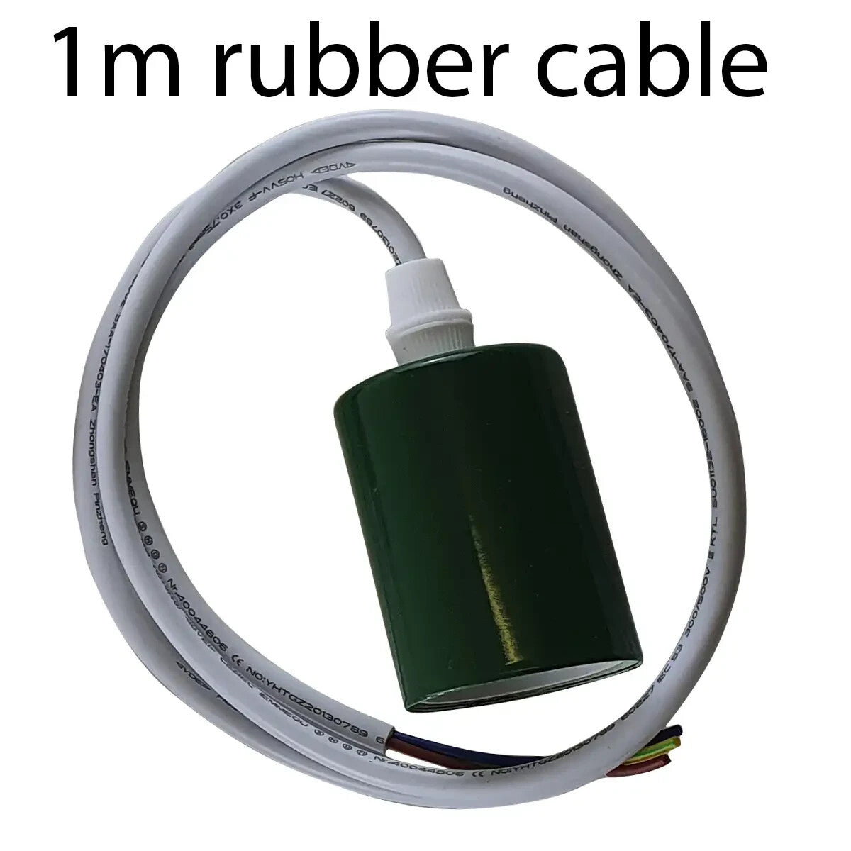 Coloured Pendant Light Set – E27 Holder, Ceiling Rose, 6 Colours - Green, Holder on 1 m Cable, No Rose, Without Bulb