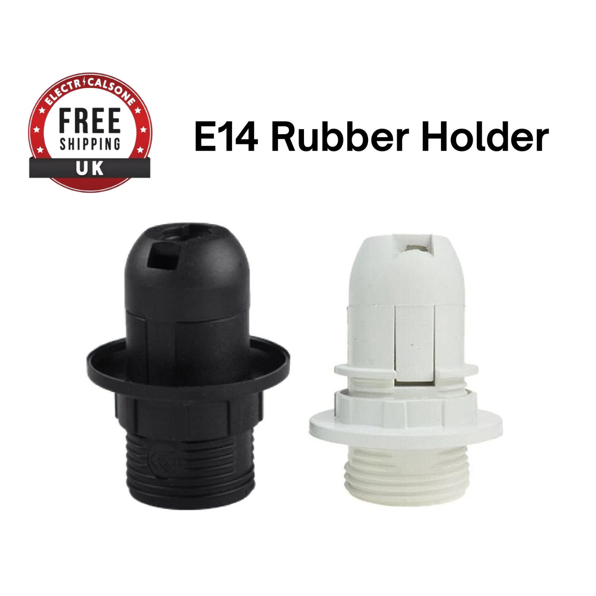 E14 Lamp Holder or E27 Holder with Cord Grip – Black or White - E14, White, Single
