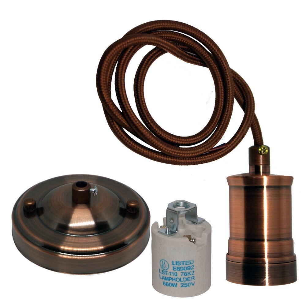 Copper Pendant Light Fitting – Pack of 2, Cylinder Holders, E27 - photo 2