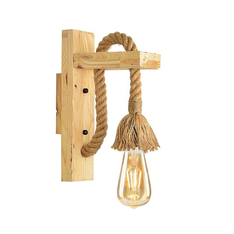 Wooden Bracket Rope Wall Light – Natural Hemp, E27 - photo 9