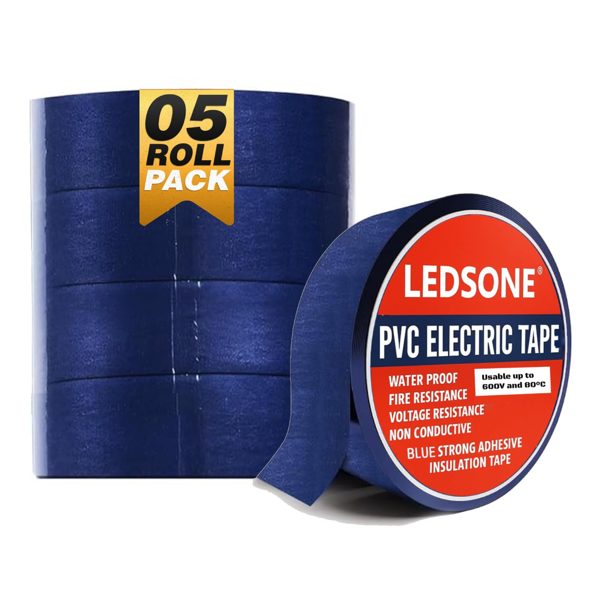 Electrical Insulation Tape 9m x 17mm Blue PVC Flame Retardant Wire Repair - Pack of 5