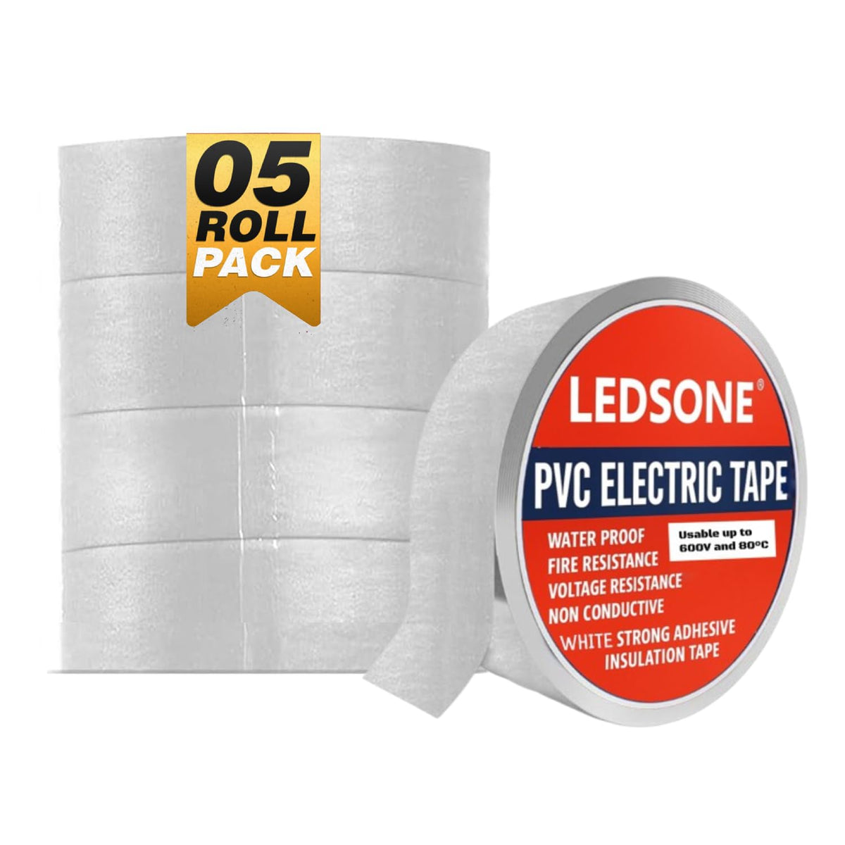 Electrical Insulation Tape 9m x 17mm White PVC Flame Retardant Wire Repair - Pack of 5