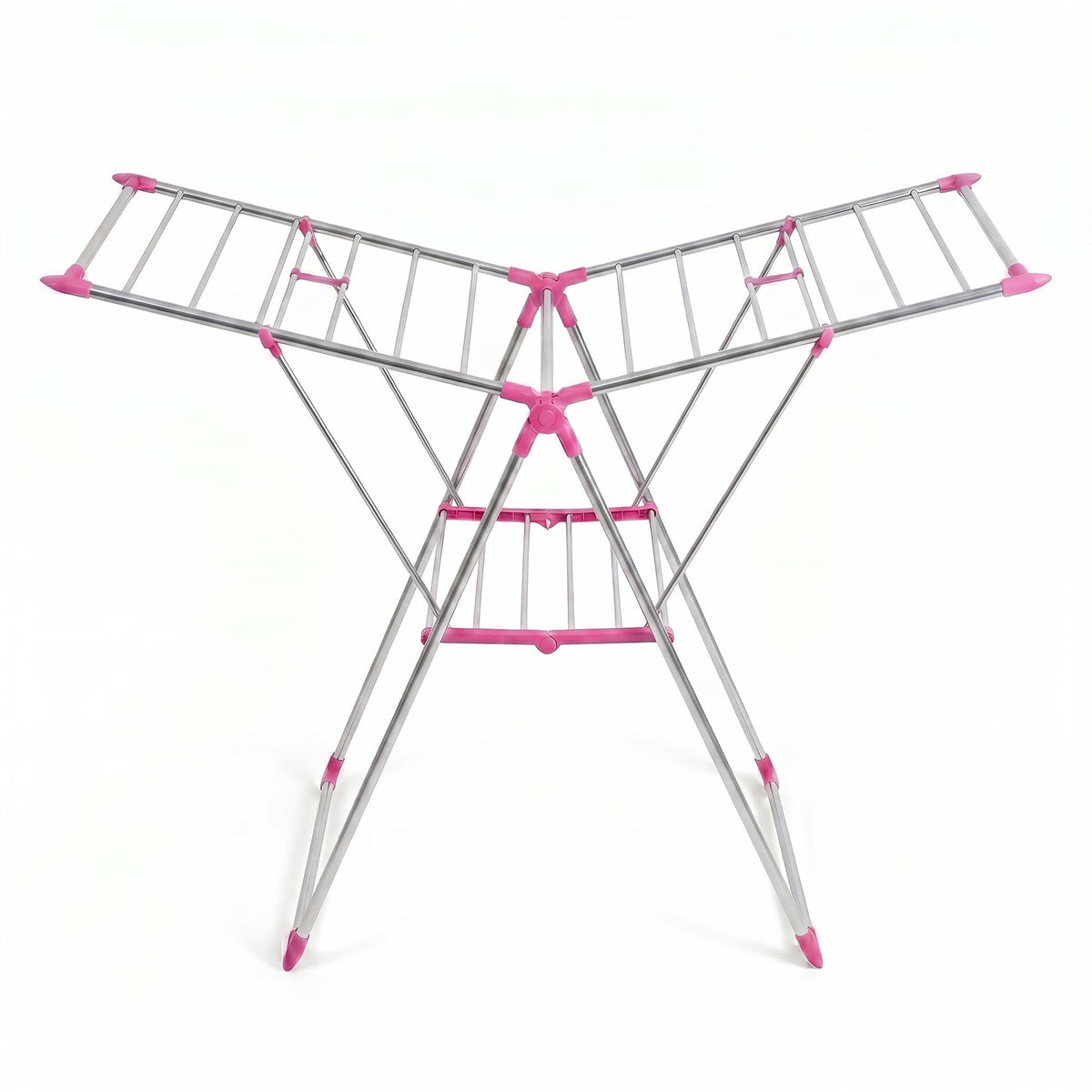 Foldable Clothes Airer – 3-Tier Drying Rack, 155 x 61 x 104 cm, Blue or Pink - Pink & Silver
