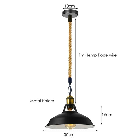 Hemp Rope Pendant Light – Brass Holder, Barn, Curvy or Wide Shades - photo 2