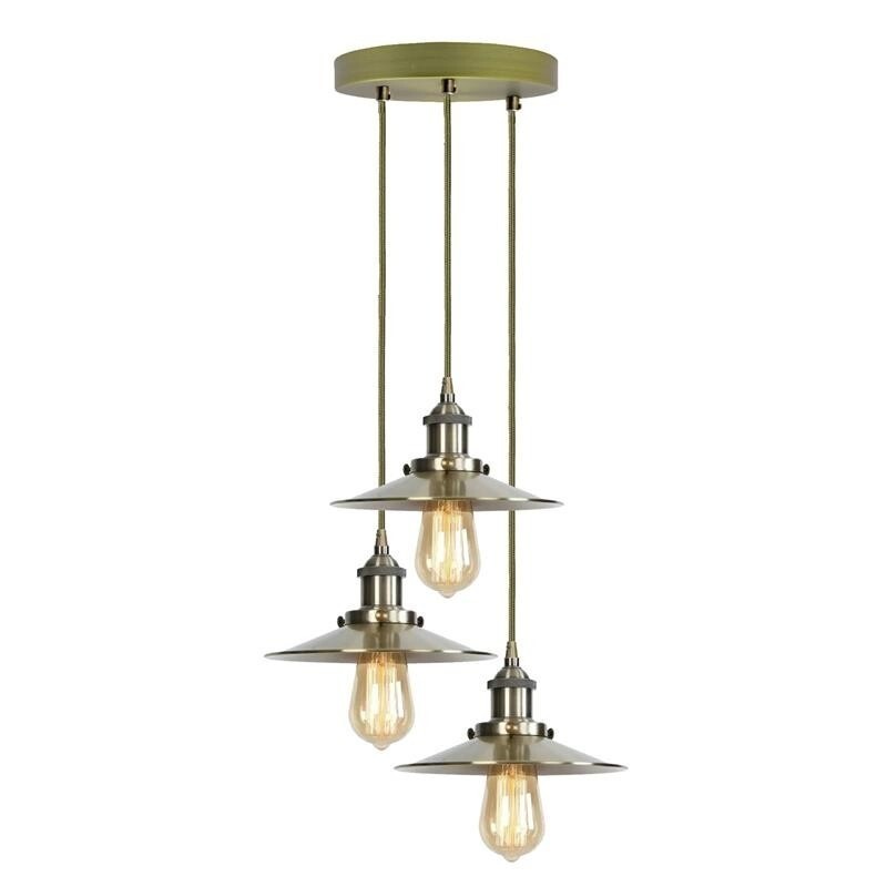3-Light Cluster Pendant – Green Brass, Flat Metal Shades, E27