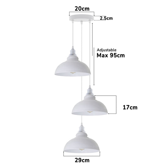 3 Light White Curvy Pendant – Round Plate or Straight Bar, E27 - photo 2