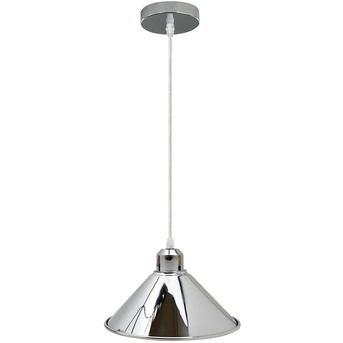 Chrome Pendant Light with Metal Shade – 4 Shade Styles, E27 - Chrome, Flat Cone 22 cm Chrome, Without Bulb