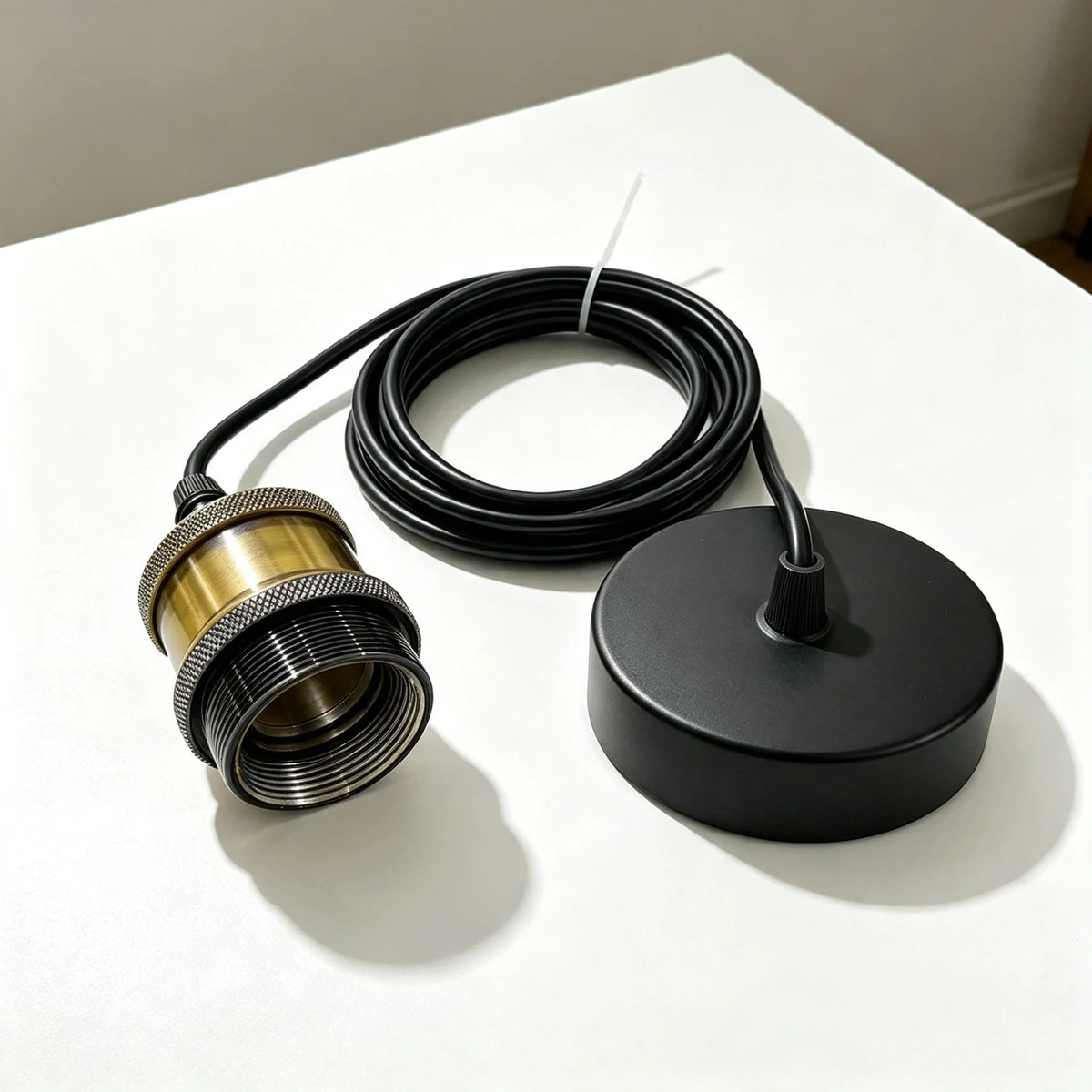 Metal E27 Pendant Light Set – Copper or Yellow Brass, Black Rose - Yellow Brass, No Shade, Without Bulb