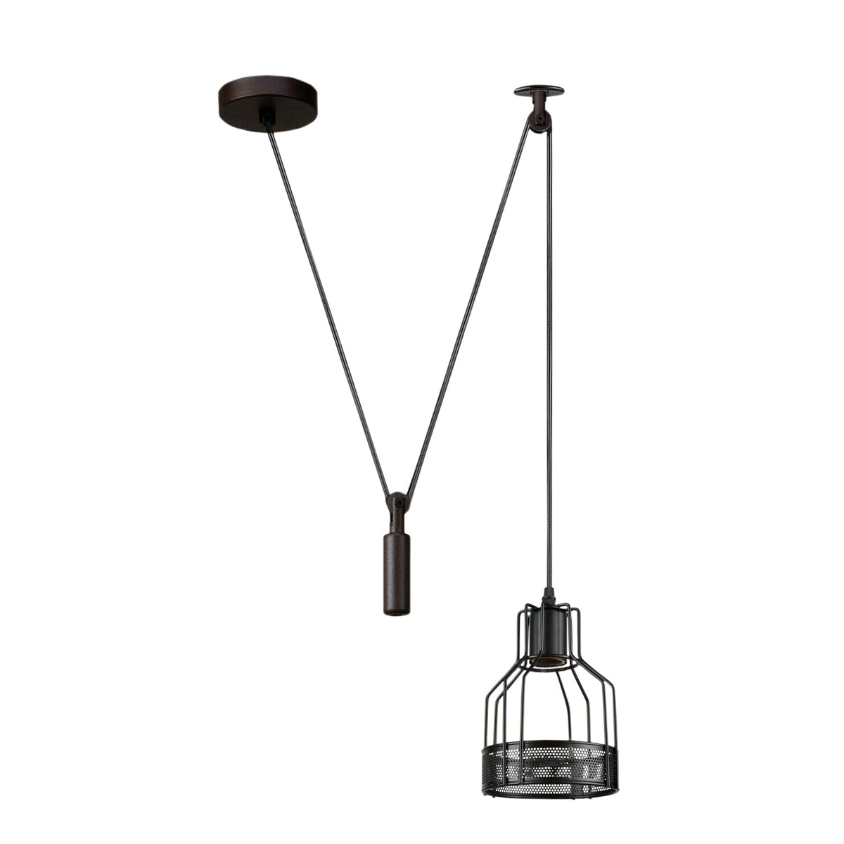 Bird Cage Swag Pendant – Black, 2 m Cable, Hook or Pulley - Black, Bird Cage, Pulley & Counterweight, Without Bulb