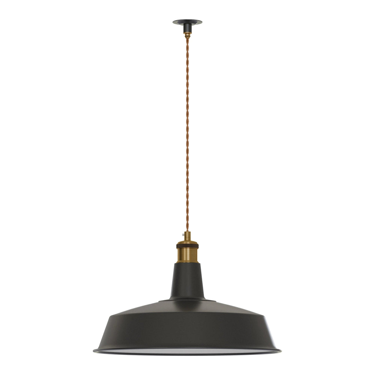 Industrial Enamel Pendant Light 40 cm – Black, Chain or Braided Cable - Black, Enamel 40 cm, on Braided Cable, Without Bulb