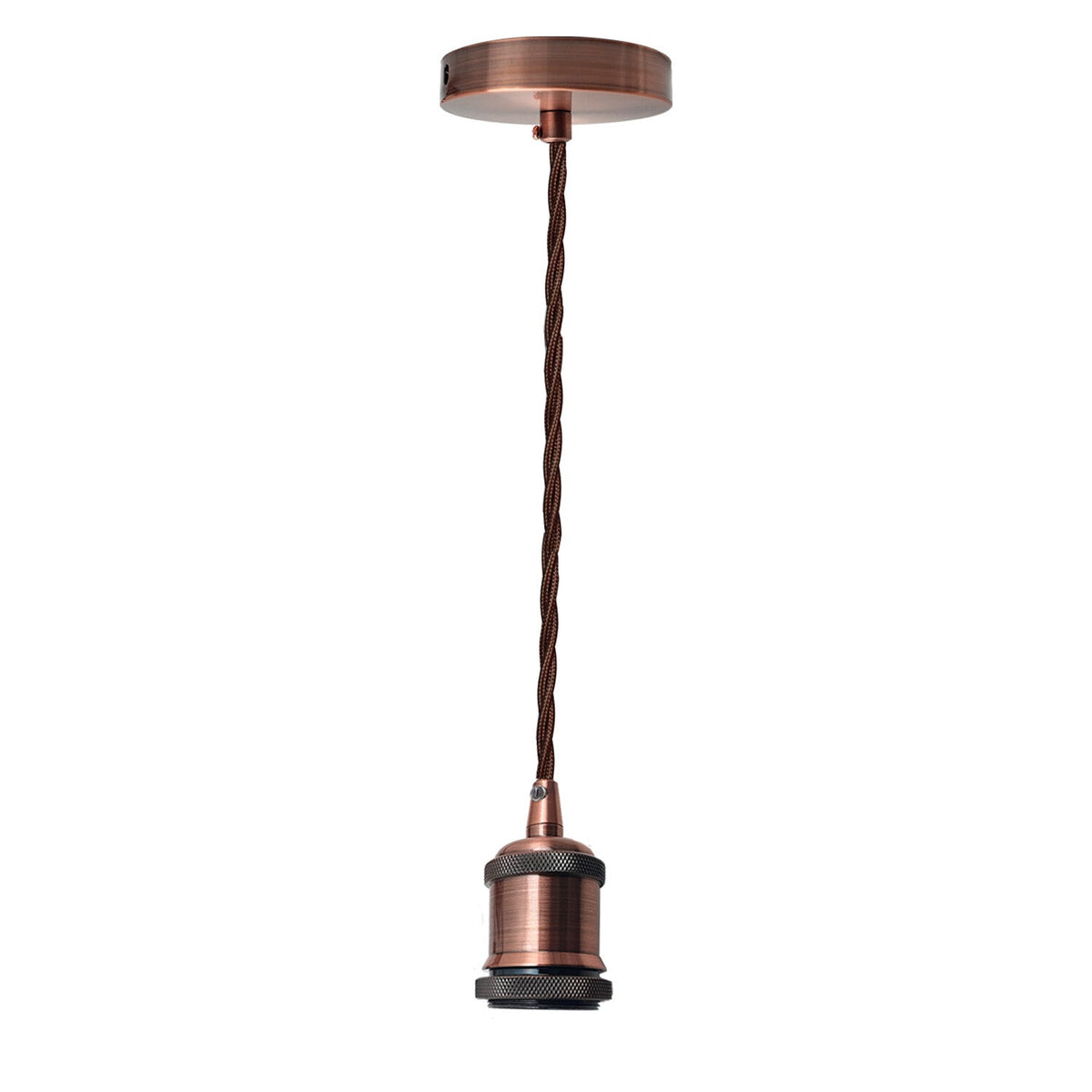 Rustic Copper Pendant Light – Braided Flex, Curvy, Cone or Dome Shade - Copper, No Shade, Without Bulb
