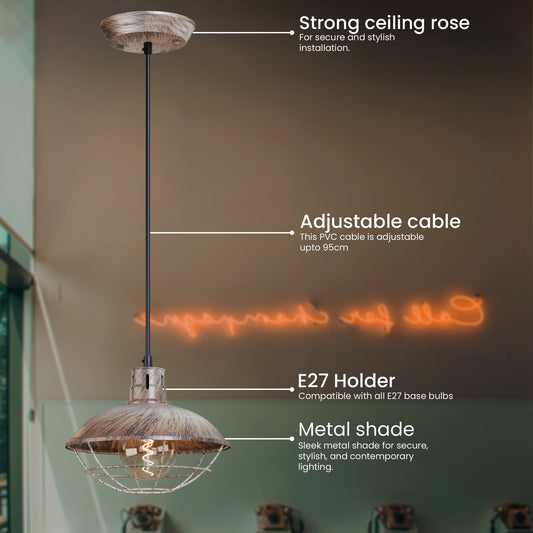 Nautical Fisherman Cage Pendant Light – Black or Brushed Copper, E27 - photo 2