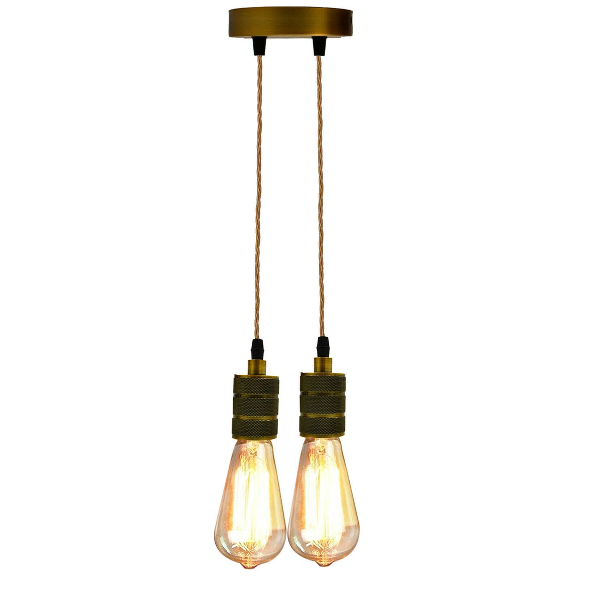 2 Light Cluster Pendant – Yellow Brass, Rope-Style Twisted Cable, E27 - photo 2
