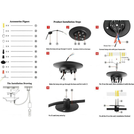 6-Light Spider Pendant – Black, Drum or Wire Cages, E27 - photo 2