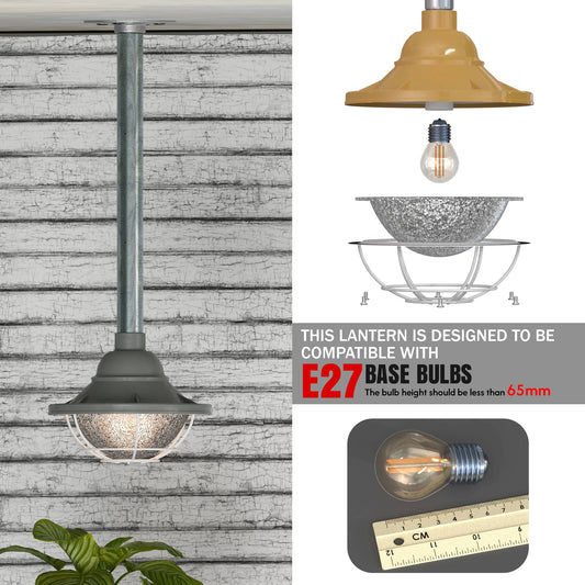 Conduit Pipe Pendant Light with Lantern Cage – Galvanised, E27 - photo 2